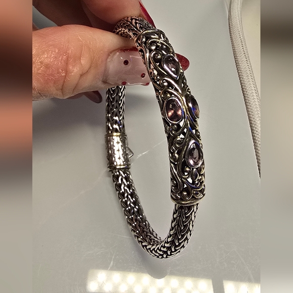 Samuel B. Behnam Sterling Silver and 18K Gold and Amethyst Bracelet. 7.5" - Picture 4 of 9